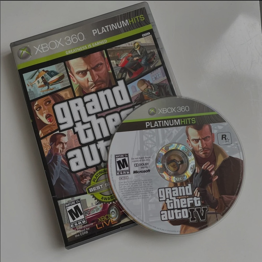 Grand Theft Auto IV on XBox 360 platinum hits.